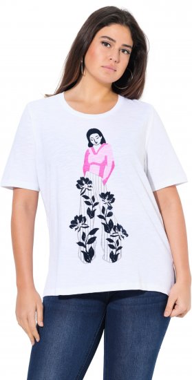 Ulla Popken Flocked Short Sleeve Graphic Tee Snow White - Tryckta T-shirts för dam i stora storlekar - 