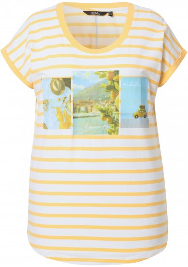 Ulla Popken Striped Short Sleeve Citrus Graphic Tee Sun Yellow - Tryckta T-shirts för dam i stora storlekar - 