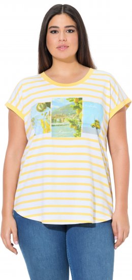 Ulla Popken Striped Short Sleeve Citrus Graphic Tee Sun Yellow - Tryckta T-shirts för dam i stora storlekar - 
