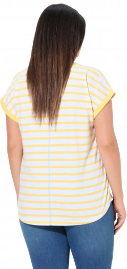 Ulla Popken Striped Short Sleeve Citrus Graphic Tee Sun Yellow - Tryckta T-shirts för dam i stora storlekar - 