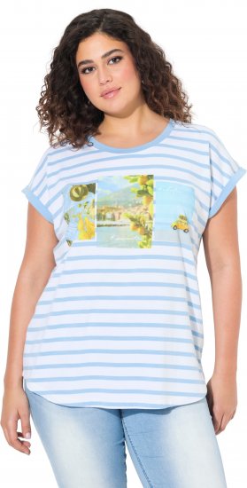 Ulla Popken Striped Short Sleeve Citrus Graphic Tee Light Blue - Tryckta T-shirts för dam i stora storlekar - 