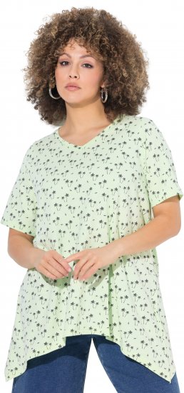 Ulla Popken Palm Tree Print Pointed Hem Tee Lett Lime - Tryckta T-shirts för dam i stora storlekar - 