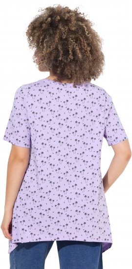 Ulla Popken Palm Tree Print Pointed Hem Tee Lavender - Tryckta T-shirts för dam i stora storlekar - 
