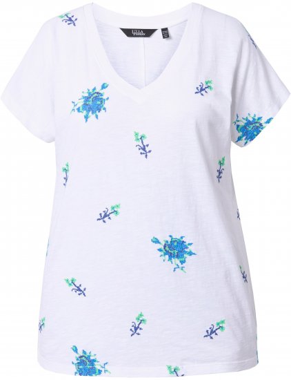 Ulla Popken Cross Stitch Short Sleeve Tee Snow White - Tryckta T-shirts för dam i stora storlekar - 