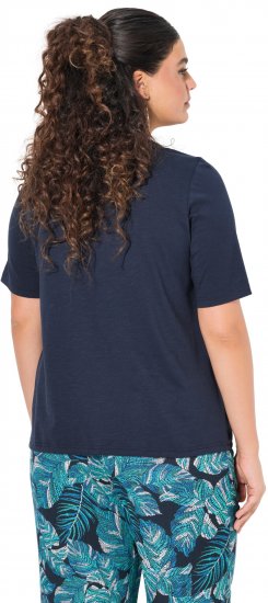 Ulla Popken Ride The Wave Short Sleeve V-Neck Graphic Tee Navy Blue - Tryckta T-shirts för dam i stora storlekar - 