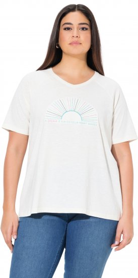Ulla Popken Embroidered Sunrise Lettering Tee Off-White - Tryckta T-shirts för dam i stora storlekar - 