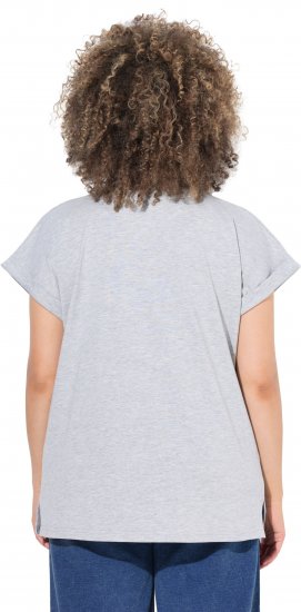 Ulla Popken Long Beach Lettering Cap Sleeve Tee Light Grey Melange - Tryckta T-shirts för dam i stora storlekar - 