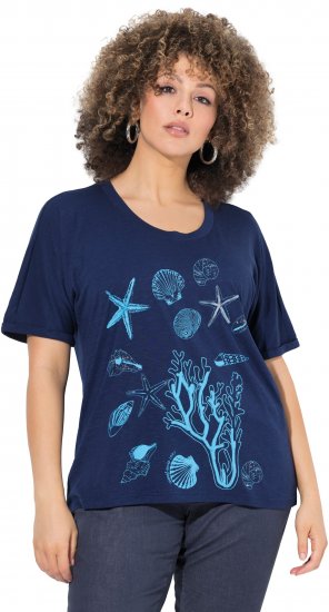 Ulla Popken Marine Print Short Sleeve Tee Ink Blue - Tryckta T-shirts för dam i stora storlekar - 