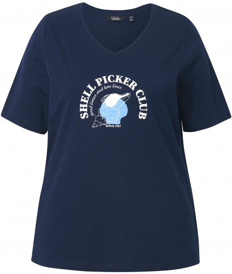 Ulla Popken Shell Picker Club Short Sleeve Graphic Tee Navy - Tryckta T-shirts för dam i stora storlekar - 