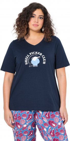 Ulla Popken Shell Picker Club Short Sleeve Graphic Tee Navy - Tryckta T-shirts för dam i stora storlekar - 