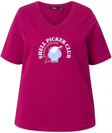 Ulla Popken Shell Picker Club Short Sleeve Graphic Tee Magnolia Red - Tryckta T-shirts för dam i stora storlekar - 