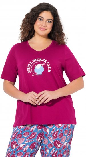 Ulla Popken Shell Picker Club Short Sleeve Graphic Tee Magnolia Red - Tryckta T-shirts för dam i stora storlekar - 