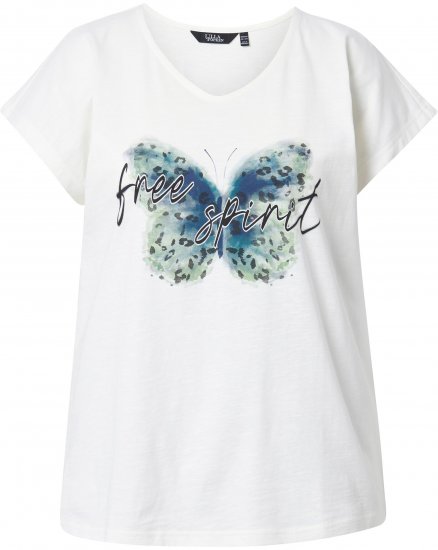 Ulla Popken Free Spirit Butterfly Cap Sleeve Graphic Tee Off-White - Tryckta T-shirts för dam i stora storlekar - 