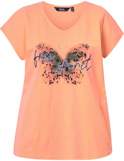 Ulla Popken Free Spirit Butterfly Cap Sleeve Graphic Tee Coral - Tryckta T-shirts för dam i stora storlekar - 