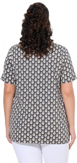 Ulla Popken Cactus Print Short Sleeve V-Neck Tee Graphite Grey - Tryckta T-shirts för dam i stora storlekar - 