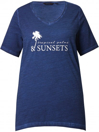Ulla Popken Sunset Lettering Short Sleeve Graphic Tee Ink Blue - Tryckta T-shirts för dam i stora storlekar - 