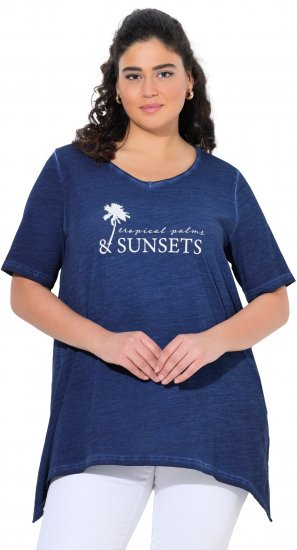 Ulla Popken Sunset Lettering Short Sleeve Graphic Tee Ink Blue - Tryckta T-shirts för dam i stora storlekar - 