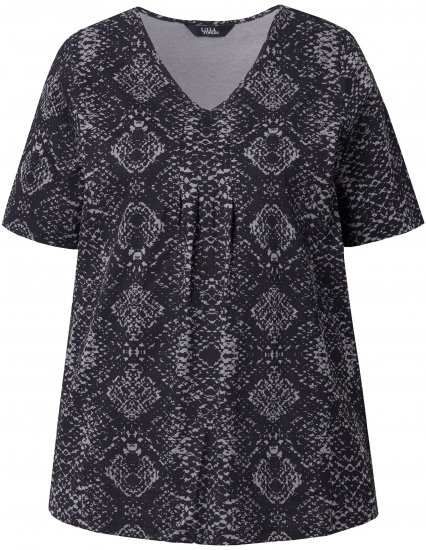 Ulla Popken Snake Print V-Neck Tee Graphite Grey - Tryckta T-shirts för dam i stora storlekar - 
