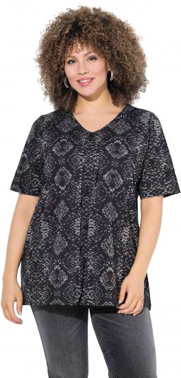 Ulla Popken Snake Print V-Neck Tee Graphite Grey - Tryckta T-shirts för dam i stora storlekar - 
