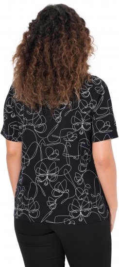 Ulla Popken Abstract Animal Print Short Sleeve Tee Black - Tryckta T-shirts för dam i stora storlekar - 