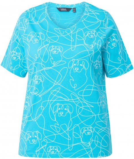 Ulla Popken Abstract Animal Print Short Sleeve Tee Deep Aqua - Tryckta T-shirts för dam i stora storlekar - 