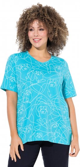 Ulla Popken Abstract Animal Print Short Sleeve Tee Deep Aqua - Tryckta T-shirts för dam i stora storlekar - 