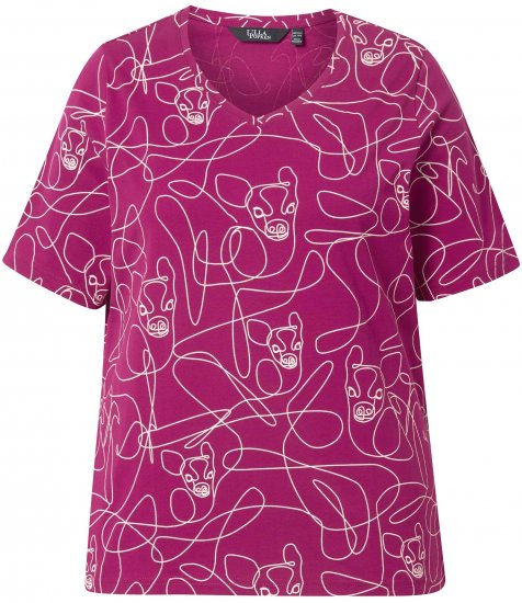 Ulla Popken Abstract Animal Print Short Sleeve Tee Magnolia Red - Tryckta T-shirts för dam i stora storlekar - 