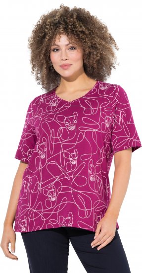 Ulla Popken Abstract Animal Print Short Sleeve Tee Magnolia Red - Tryckta T-shirts för dam i stora storlekar - 