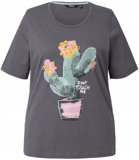 Ulla Popken Cactus Short Sleeve Graphic Tee Graphite Grey - Tryckta T-shirts för dam i stora storlekar - 