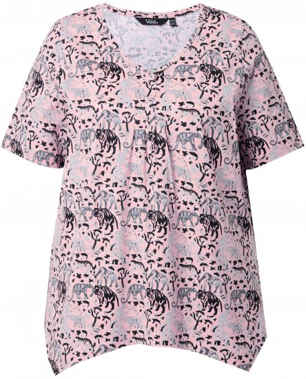 Ulla Popken Half-sleeve A-line V-neck Pointed Hem Animal Pattern T-shirt Pastel Rose - Tryckta T-shirts för dam i stora storlekar - 