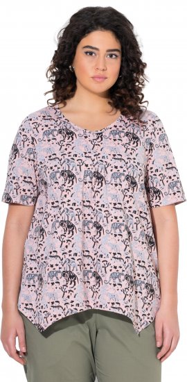 Ulla Popken Half-sleeve A-line V-neck Pointed Hem Animal Pattern T-shirt Pastel Rose - Tryckta T-shirts för dam i stora storlekar - 