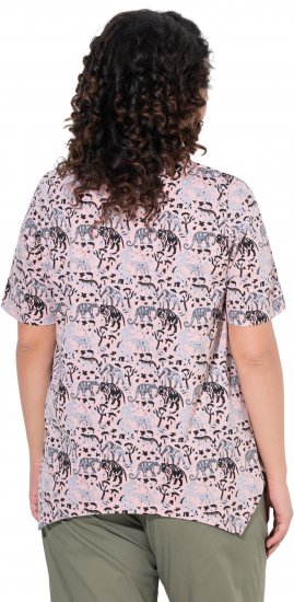 Ulla Popken Half-sleeve A-line V-neck Pointed Hem Animal Pattern T-shirt Pastel Rose - Tryckta T-shirts för dam i stora storlekar - 
