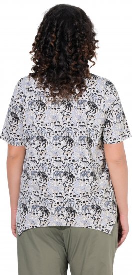 Ulla Popken Half-sleeve A-line V-neck Pointed Hem Animal Pattern T-shirt Moss - Tryckta T-shirts för dam i stora storlekar - 