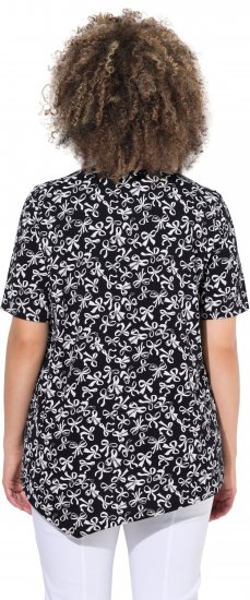 Ulla Popken Bow Print Short Sleeve Pointed Hem Tee Black - Tryckta T-shirts för dam i stora storlekar - 