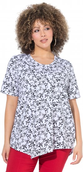Ulla Popken Bow Print Short Sleeve Pointed Hem Tee Snow White - Tryckta T-shirts för dam i stora storlekar - 