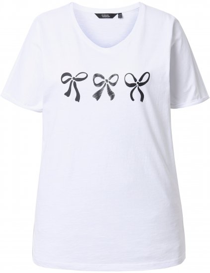 Ulla Popken Bow Short Sleeve Graphic Tee Snow White - Tryckta T-shirts för dam i stora storlekar - 