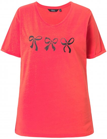 Ulla Popken Bow Short Sleeve Graphic Tee Light Red - Tryckta T-shirts för dam i stora storlekar - 