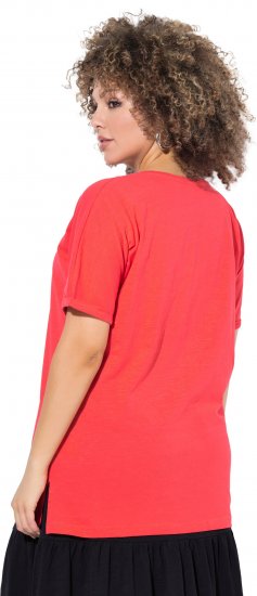 Ulla Popken Bow Short Sleeve Graphic Tee Light Red - Tryckta T-shirts för dam i stora storlekar - 