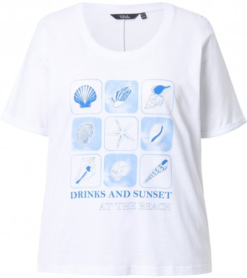 Ulla Popken Drinks And Sunset Graphic Tee Snow White - Tryckta T-shirts för dam i stora storlekar - 