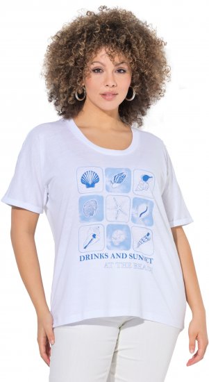 Ulla Popken Drinks And Sunset Graphic Tee Snow White - Tryckta T-shirts för dam i stora storlekar - 