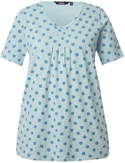 Ulla Popken Tile Print Short Sleeve Pleated Tee Light Moss Green - Tryckta T-shirts för dam i stora storlekar - 