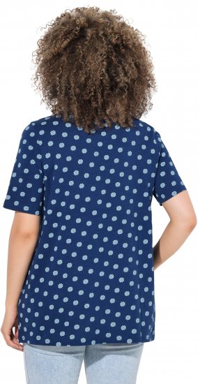 Ulla Popken Tile Print Short Sleeve Pleated Tee Dark Blue - Tryckta T-shirts för dam i stora storlekar - 