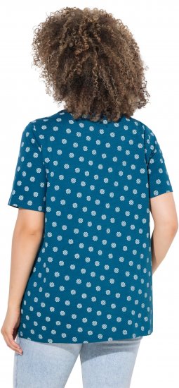 Ulla Popken Tile Print Short Sleeve Pleated Tee Teal - Tryckta T-shirts för dam i stora storlekar - 