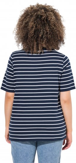 Ulla Popken Striped 1987 Boat Neck Tee Navy Blue - Tryckta T-shirts för dam i stora storlekar - 