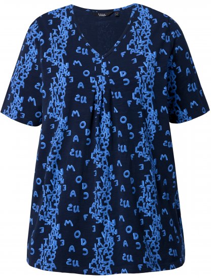 Ulla Popken Letter Print Short Sleeve Tee Navy - Tryckta T-shirts för dam i stora storlekar - 