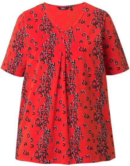 Ulla Popken Letter Print Short Sleeve Tee Red - Tryckta T-shirts för dam i stora storlekar - 