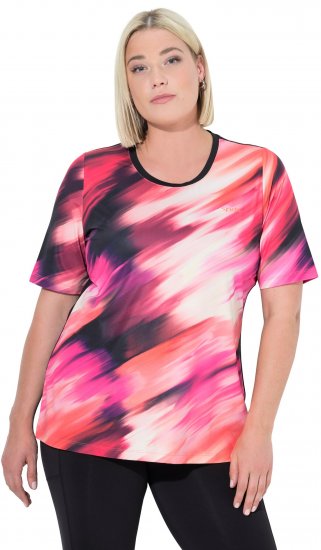 Ulla Popken Cutout Abstract Print Short Sleeve Tee Hibiscus Red - Tryckta T-shirts för dam i stora storlekar - 