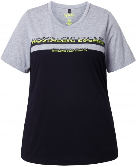 Ulla Popken Nostalgic Escape Performance T-Shirt Black - Tryckta T-shirts för dam i stora storlekar - 