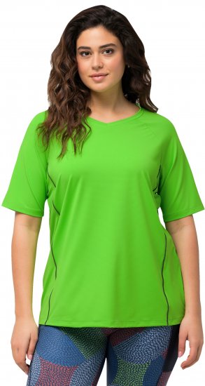 Ulla Popken Piping Accent Functional UVP 50+ Stretch Knit Top Light Green - T-shirts - 