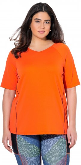 Ulla Popken Piping Accent Functional UVP 50+ Stretch Knit Top Orange Red - T-shirts - 